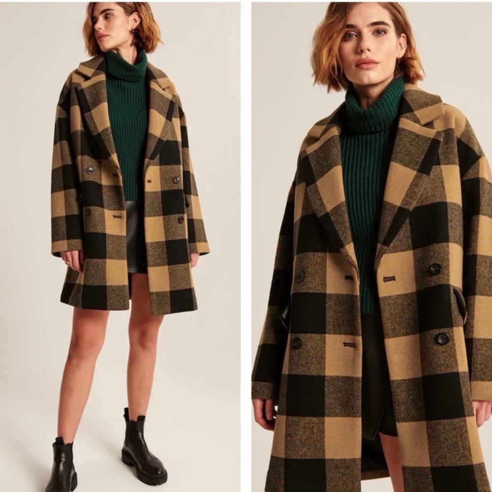 Abercrombie & Fitch Buffalo Check Plaid Oversized Peacoat Jacket
